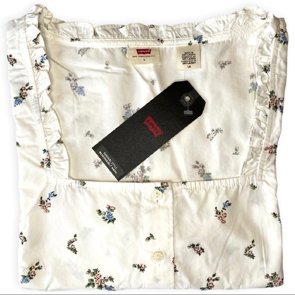 🆕 Levi’s |Floral Joella Puff-Sleeve Cloud Dancer Top. - Picture 7 of 9